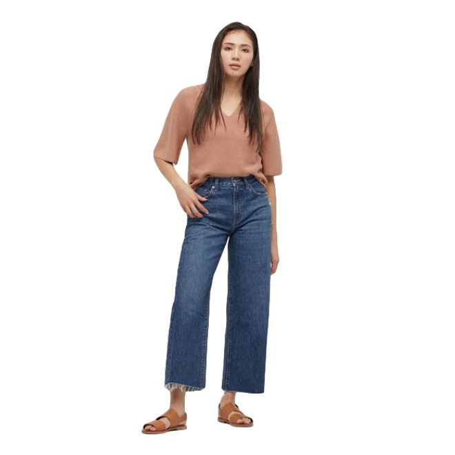 UNIQLO/優(yōu)衣庫 女裝 高腰寬腿直筒牛仔七分褲 433249