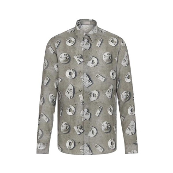 Dior x Daniel Arsham 合作款 全字母印花丝质长袖衬衫 男女同款