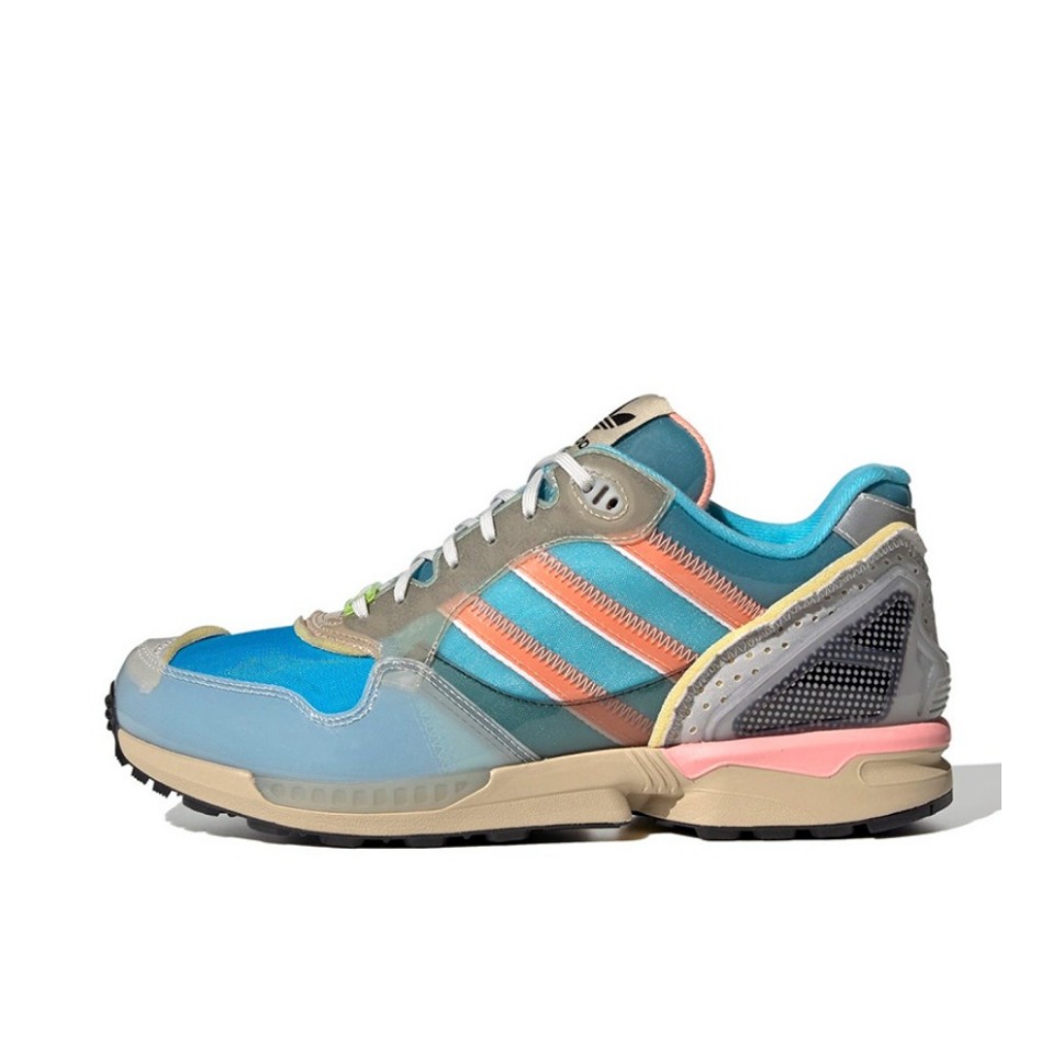 推荐商品：adidas ZX 6000 防滑耐磨 减震舒适透气 潮流 包裹性支撑 合成革 织物 运动休闲鞋 Inside Out 宝蓝/灰色/浅红