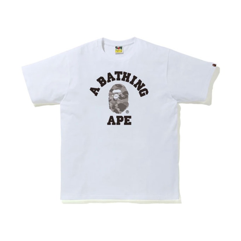 Bape/猿人头 反光猿人头迷彩图案字母印花圆领短袖T恤 男女同款