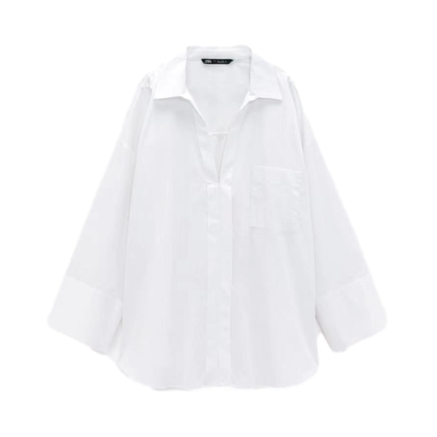 ZARA 宽松府绸纯色衬衫 女装 2135208250