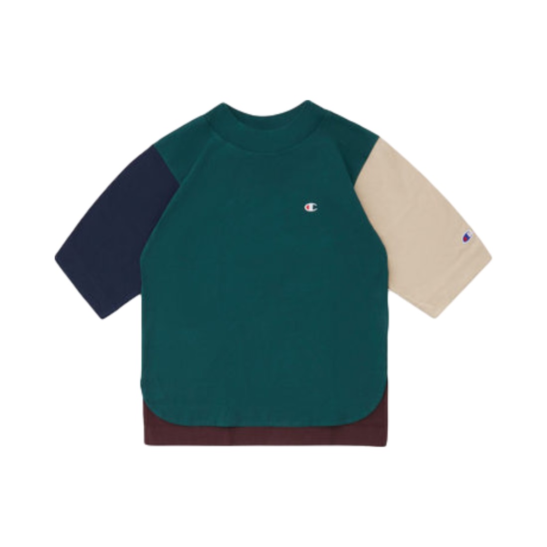 Champion/冠军 拼接刺绣小logo圆领短袖T恤 男女同款 CW-T303