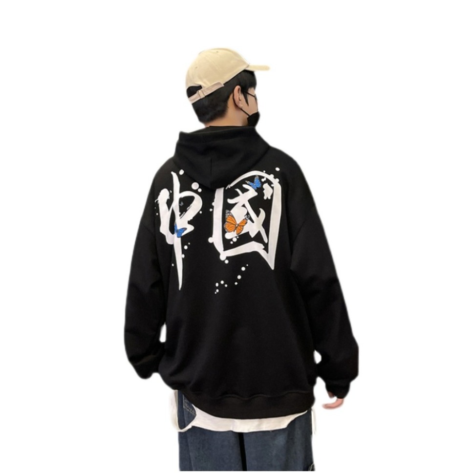 PPG/胖胖哥 中国汉字蝴蝶印花连帽卫衣