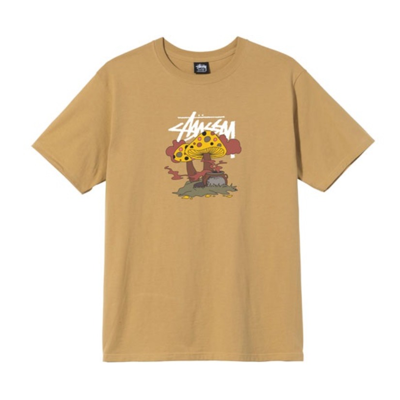 Stussy 斯图西 蘑菇卡通图案印花圆领短袖T恤 男女同款