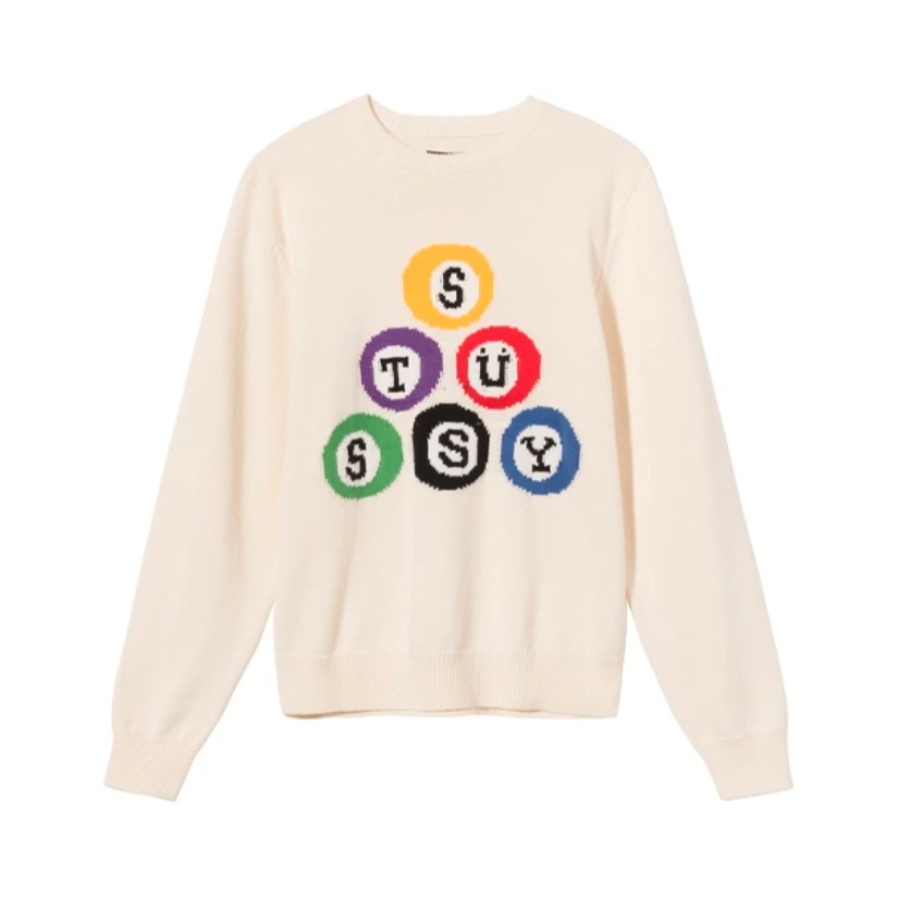 Stussy 台球字母图案圆领套头毛衣 男女同款