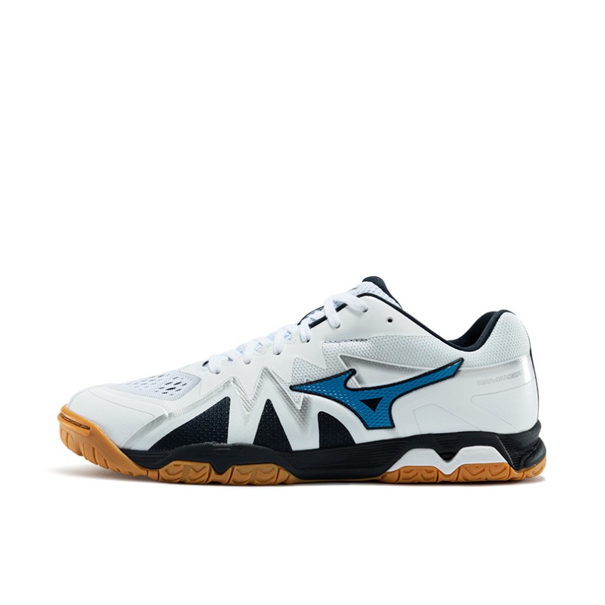 推荐商品：Mizuno/美津浓 Wave Medal Rise 耐磨稳定 防滑 缓震 乒乓球鞋 白色/蓝色