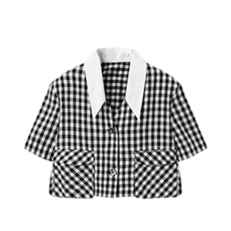 太平鸟 格子宽松休闲短袖衬衫 女装 A8CAA2A01
