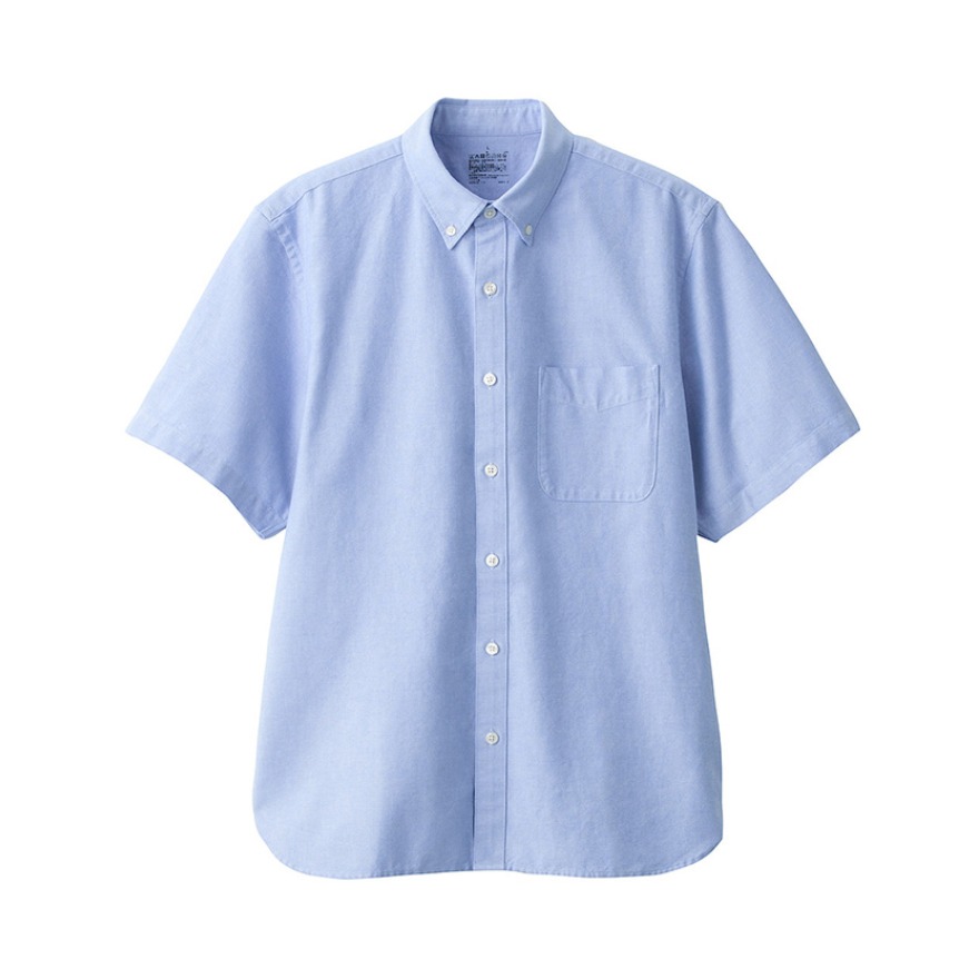 MUJI 新疆棉水洗纯棉牛津纽扣领短袖衬衫 男女同款 ACC01A0S