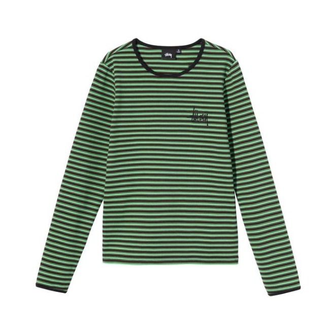 Stussy 斯图西 撞色条纹内搭修身复古中性长袖T恤 男女同款