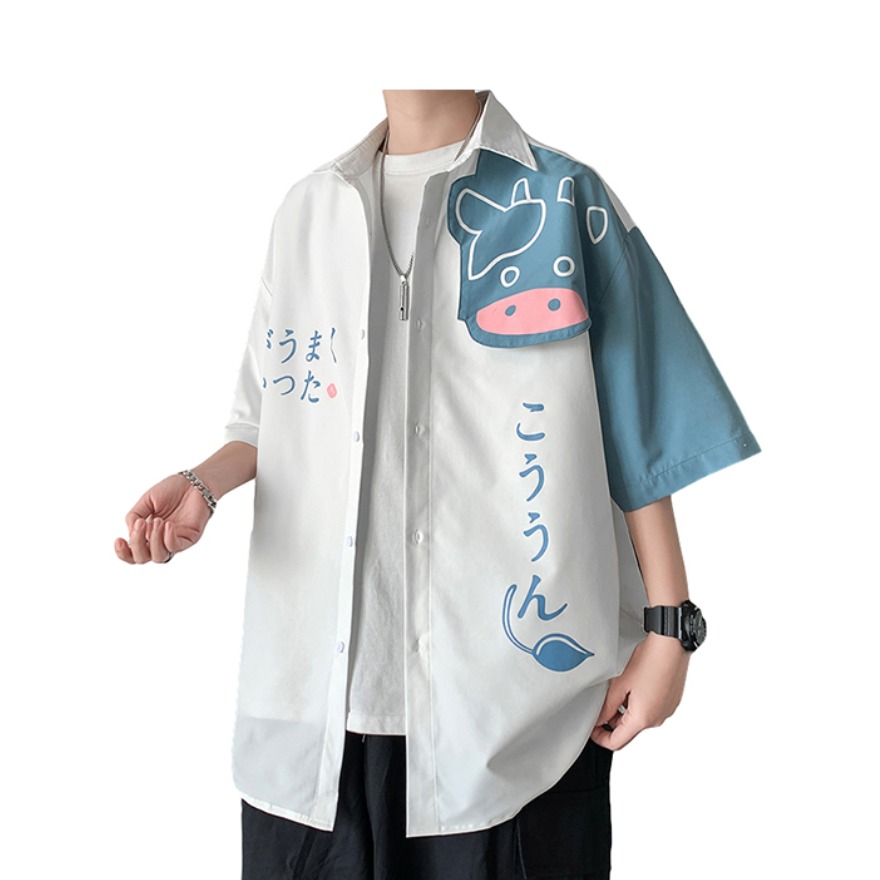 PPG/胖胖哥 港风潮流印花短袖衬衫