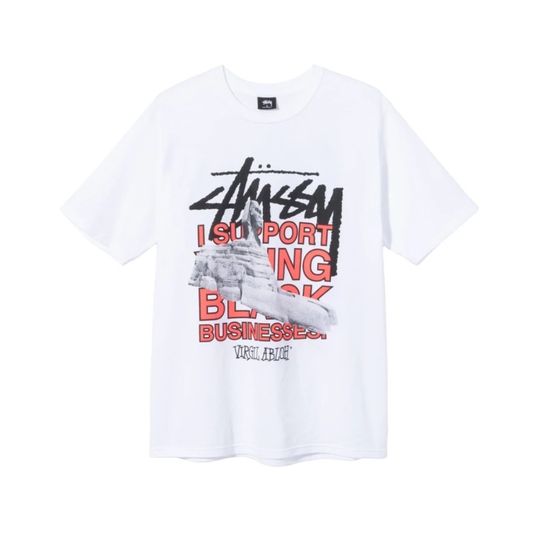 Stussy X Off White 联名Virgil Abloh World Tour双面印花落肩袖T恤 男女同款