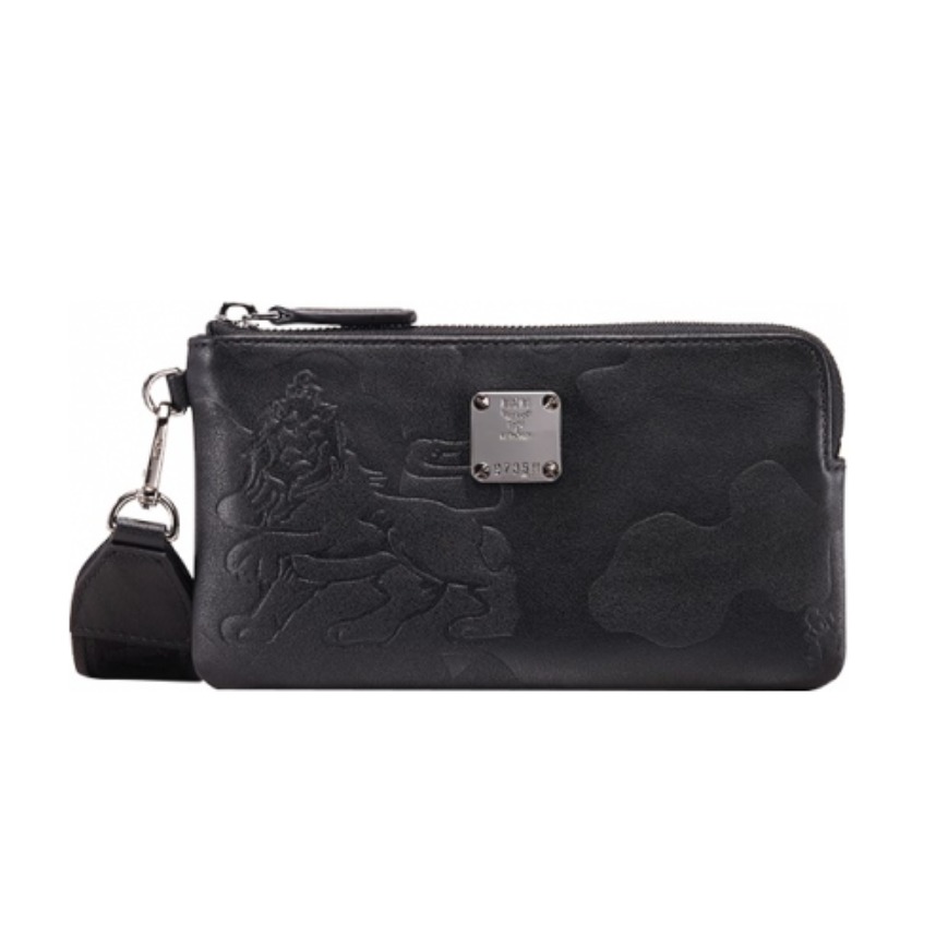 MCM EMBOSSED LION男士大号迷彩拉链钱包奢品 MXL9AES12BK