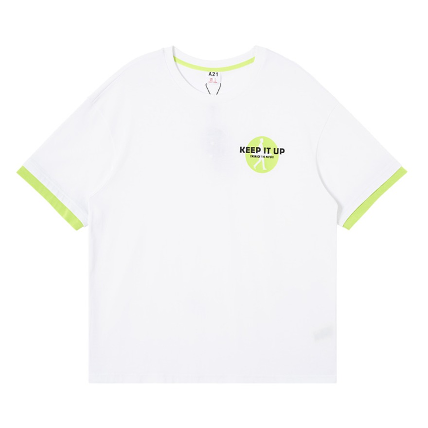 A21 宽松圆领落肩短袖T恤 男女同款 R412131276