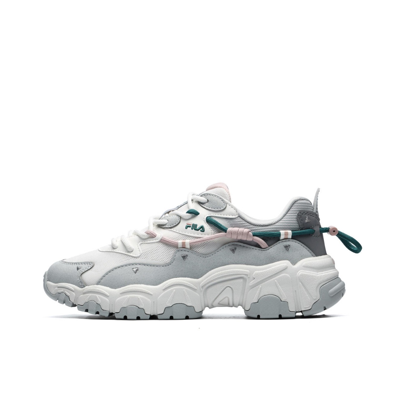 推荐商品：FILA/斐乐 猫爪1代 老爹鞋 复古百搭时尚休闲运动舒适防滑耐磨减震透气轻便厚底增高合成革 明亮白/目岩灰