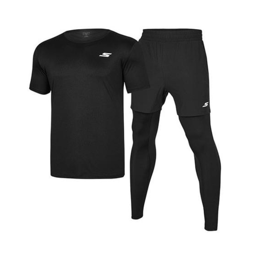 Skechers 吸汗短袖T恤假两件健身裤T套装 P221M061