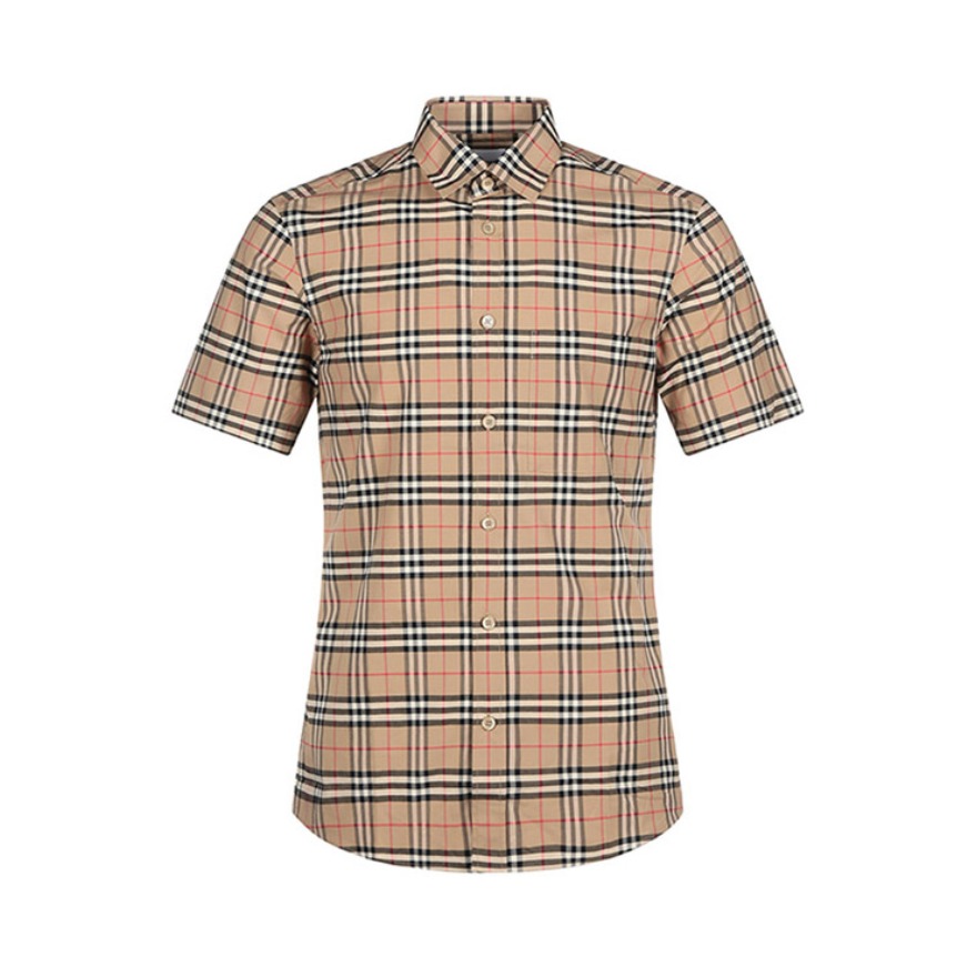 Burberry 博柏利 短袖小格纹弹力棉质单排扣衬衫 80209641