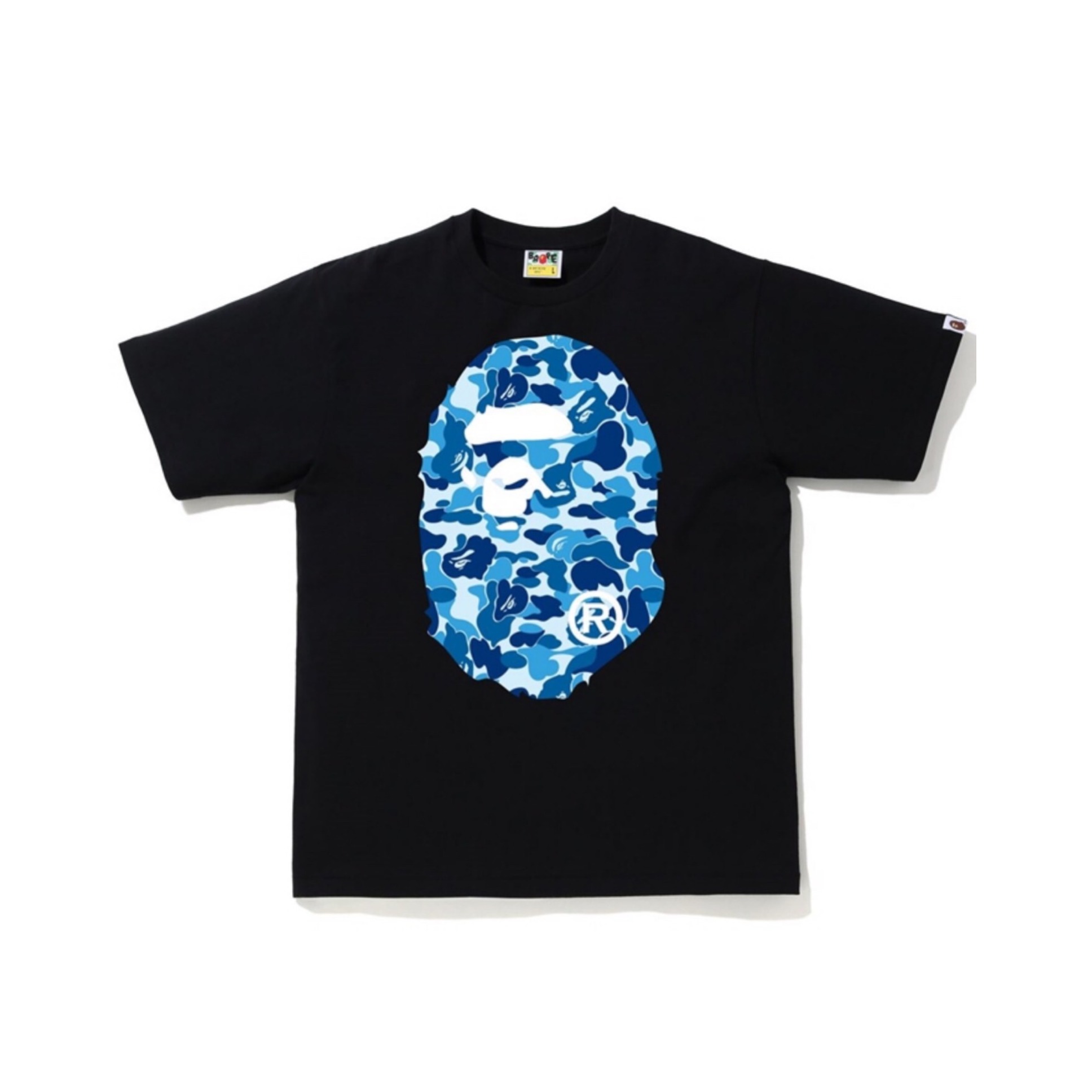 Bape 迷彩猿人头印花图案圆领短袖T恤 男女同款