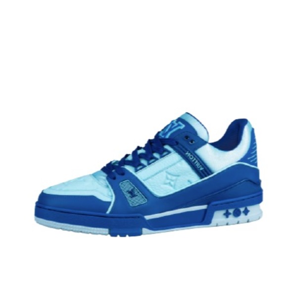推荐商品：Louis Vuitton Trainer系列 网眼 舒适防滑 时尚潮流 圆头拼接 牛皮革 压纹 板鞋 北卡蓝