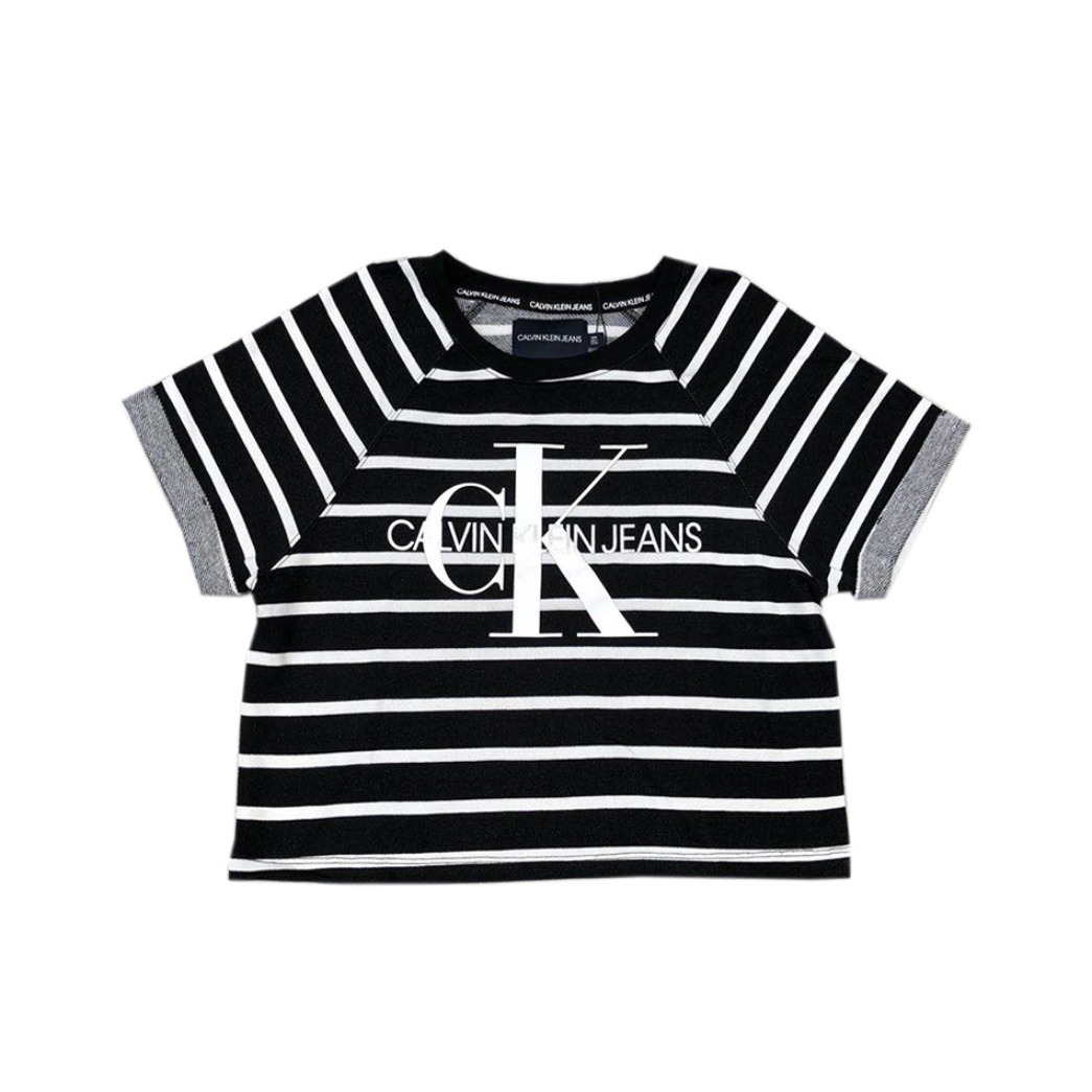 Calvin Klein 条纹层叠字母印花休闲短袖T恤 男女同款 1386876