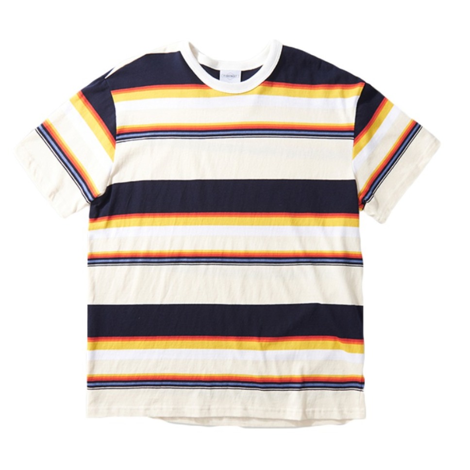 714street 条纹复古经典宽松短袖T恤 男女同款 911101