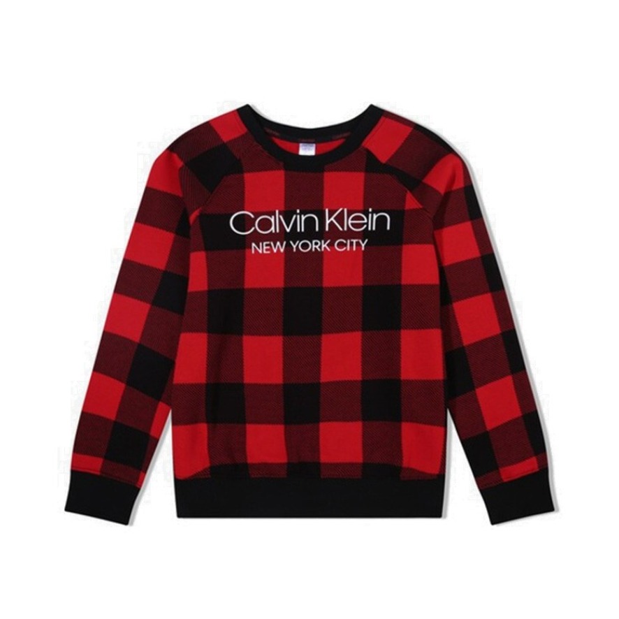 Calvin Klein 圆领套头格子休闲卫衣 QS6301