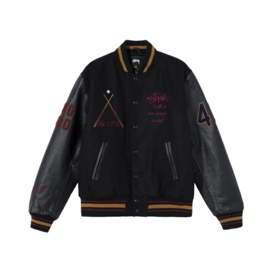 【浓眉同款】Stussy 四十周年限定款剪裁拼接皮袖拉链长袖夹克 315167