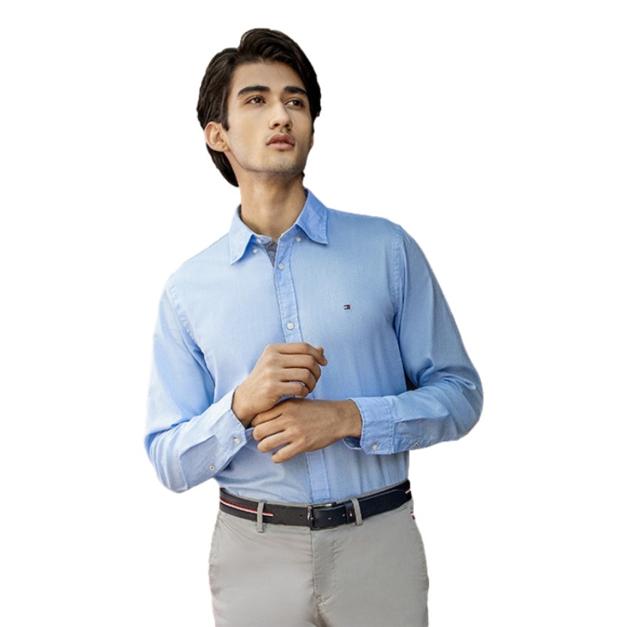 Tommy Hilfiger 修身合身牛津纺小绣标翻领长袖衬衫 MW0MW12178