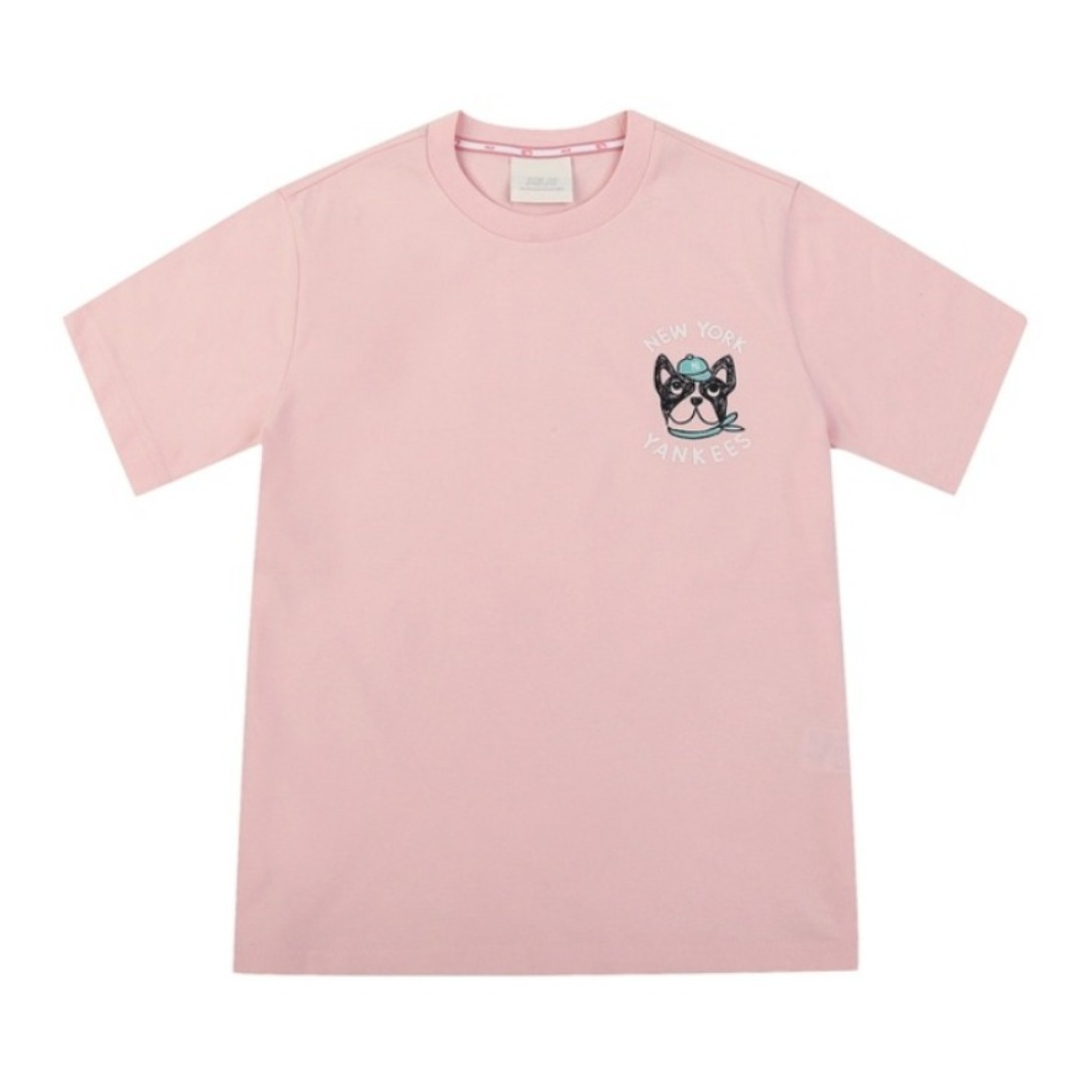 MLB YANKEES可爱小狗运动刺绣圆领正肩短袖直筒T恤 男女同款 31TSC2031