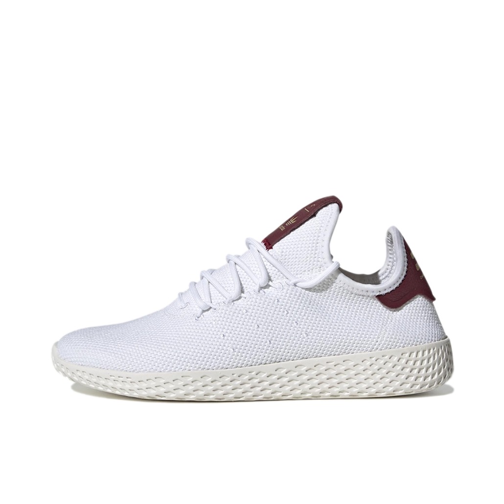 推荐商品：adidas Tennis Hu 运动休闲鞋 防滑耐磨网面透气舒适轻便 Pharrell Williams/Collegiate Burgundy 白酒红