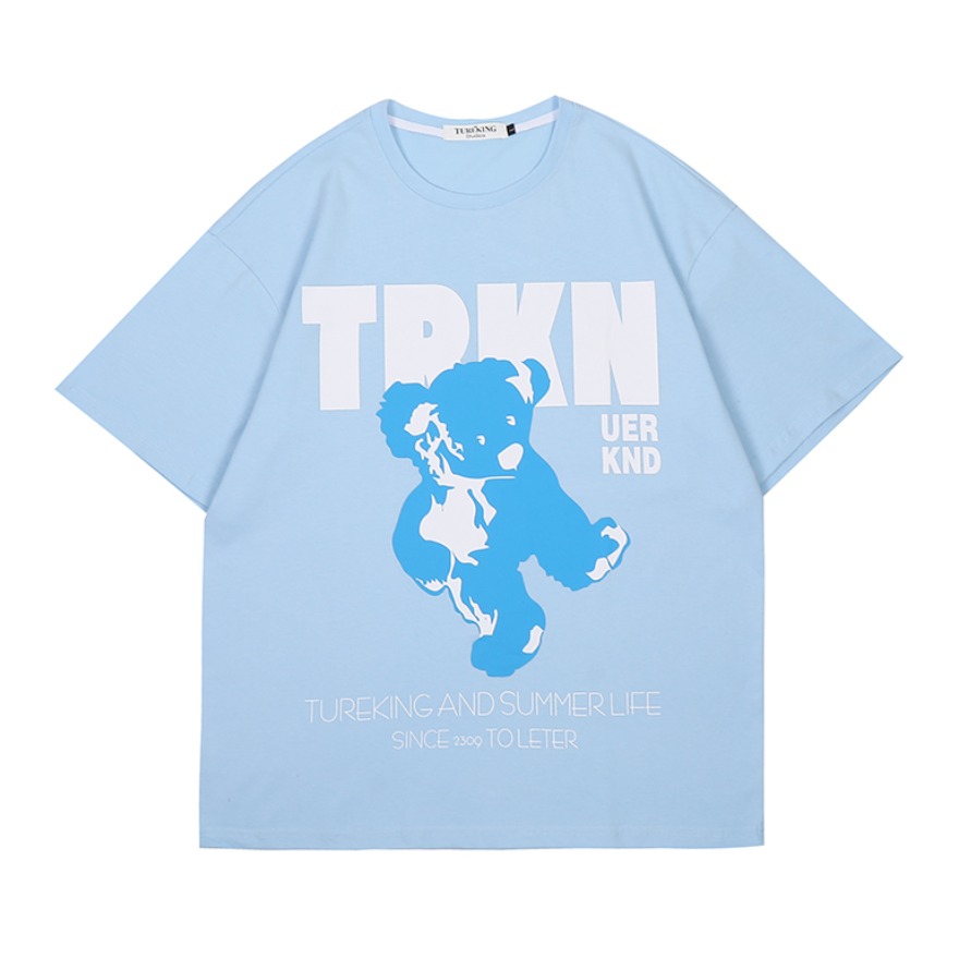 港仔文艺男 国潮宽松小熊印花短袖T恤 GFX-210419-7