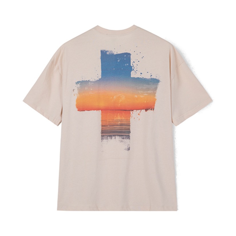 AMONSTER 十字沙滩油画宽松休闲短袖T恤 21dx020