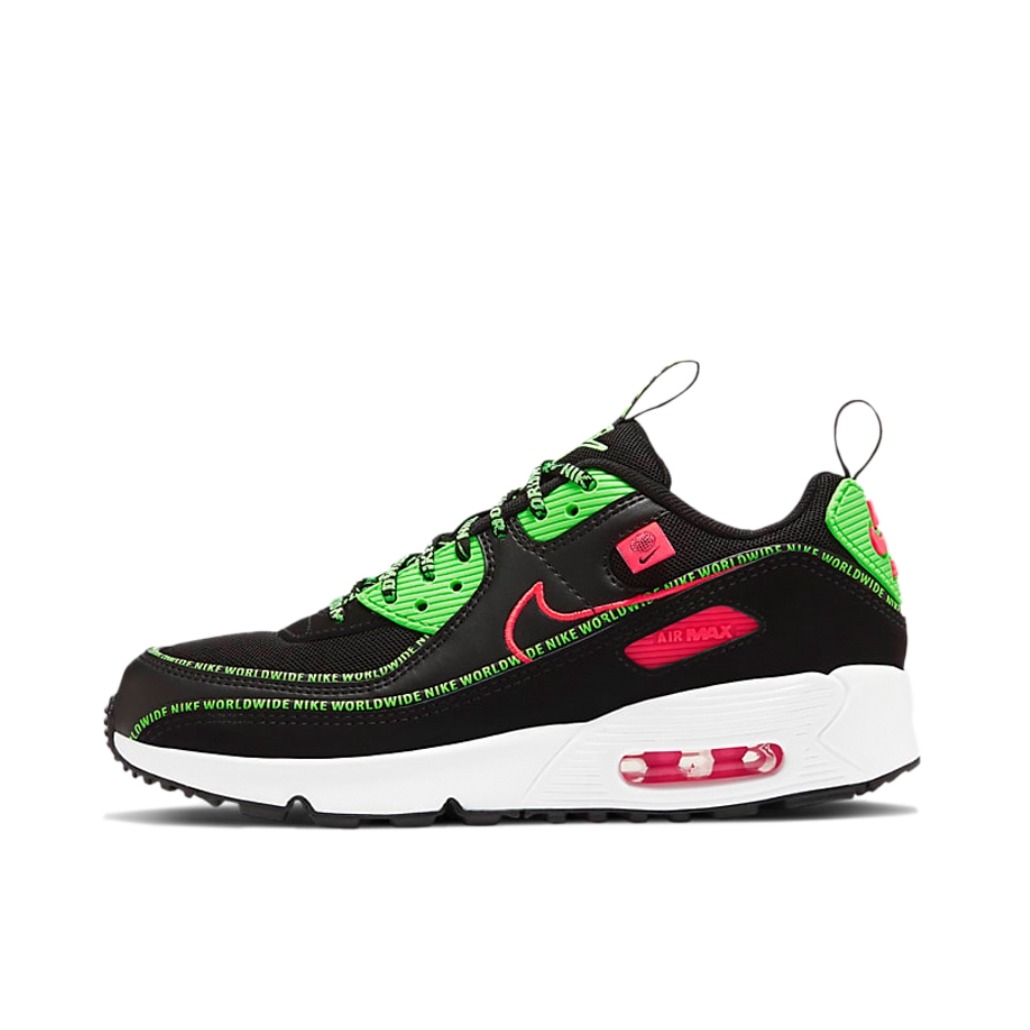 推荐商品：Nike Air Max 90 跑鞋 气垫合成革缓震透气复古增高圆头贴合拼接 GS/黑色/闪电深红