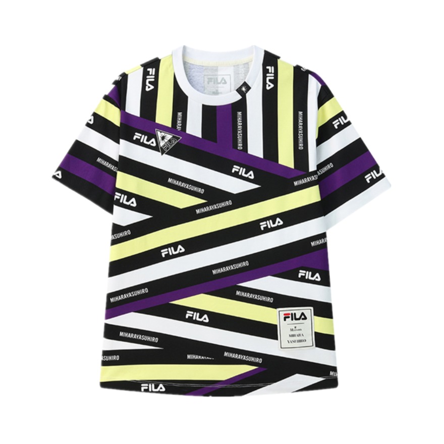 FILA x MIHARA 联名男子圆领条纹宽松短袖T恤 F11W123109F
