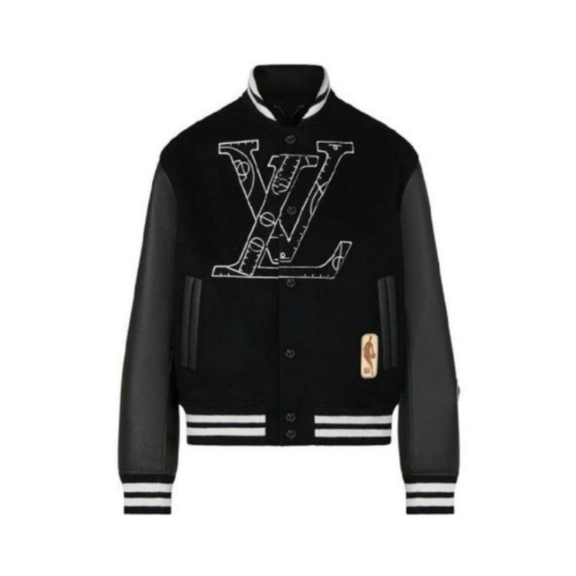 LOUIS VUITTON x NBA 联名款 皮革拼接篮球logo标识长袖夹克 男女同款