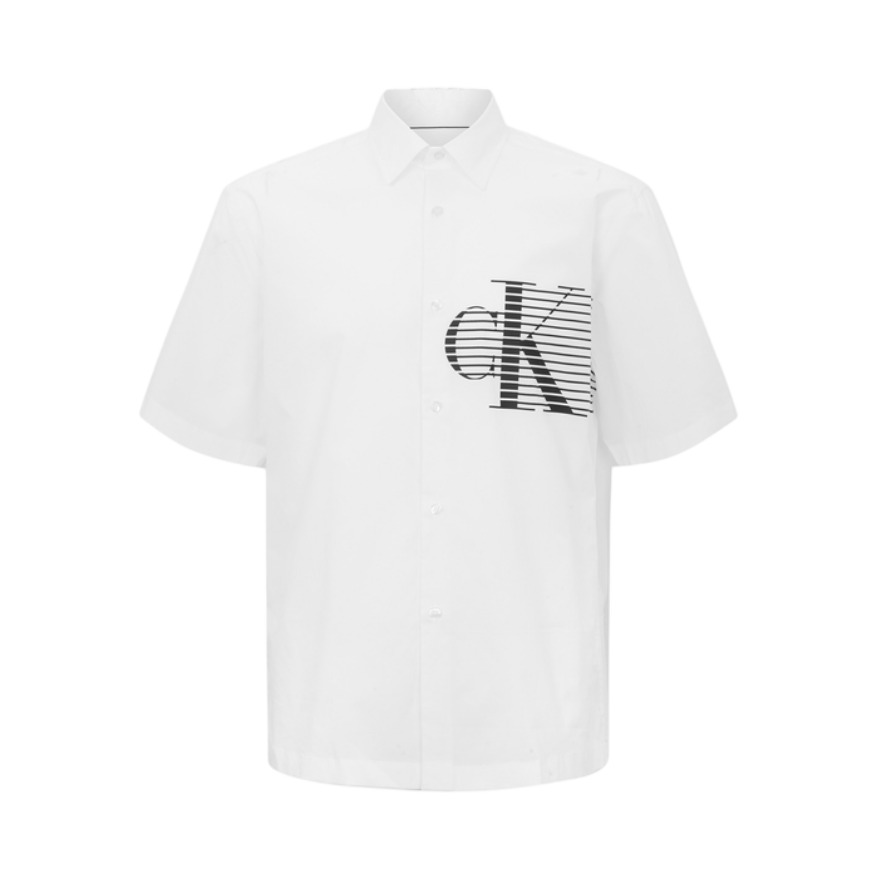 Calvin Klein Jeans 时尚条纹LOGO印花翻领短袖衬衫 J318355