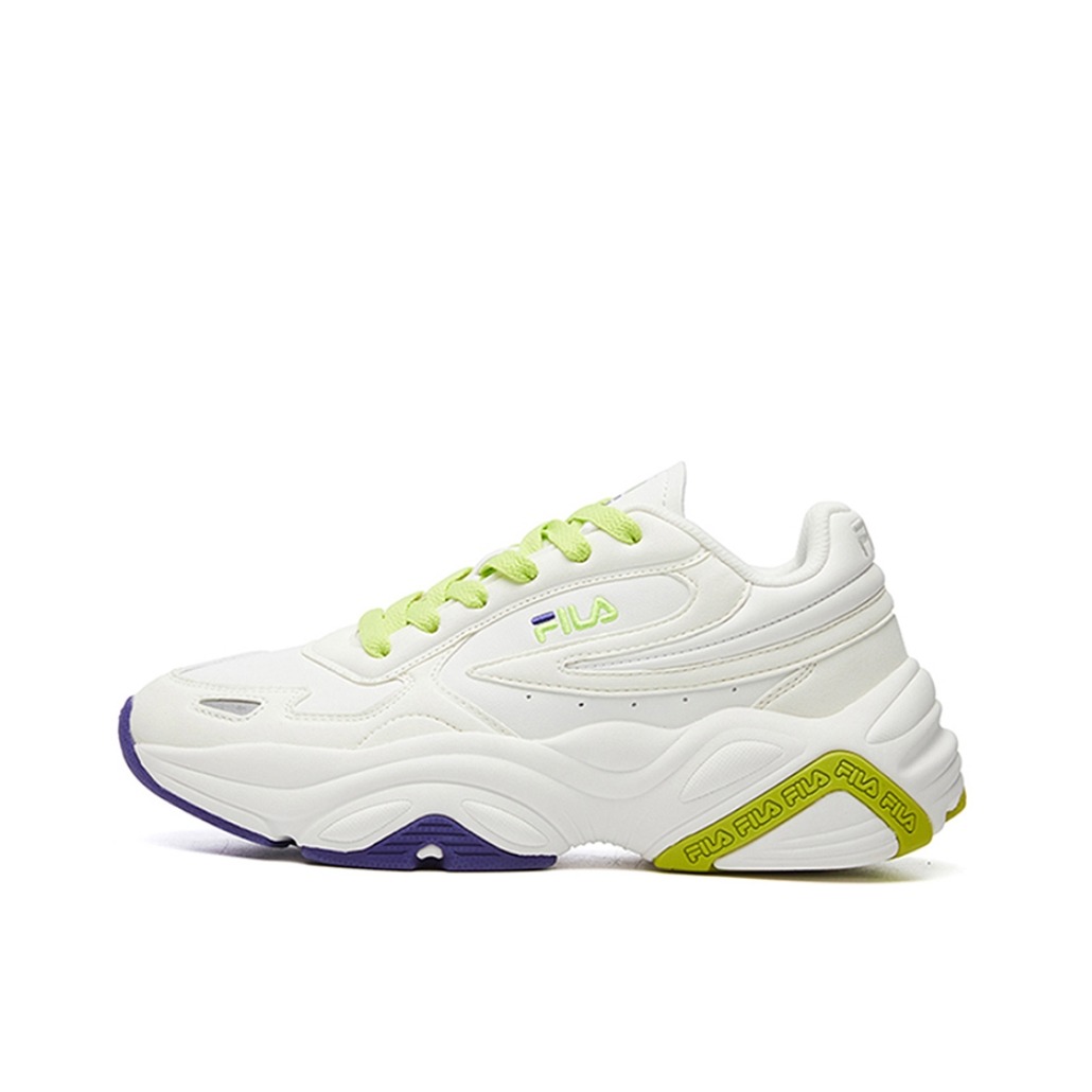 推荐商品：FILA/斐乐 Morden Chic 舒适防滑 减震耐磨 运动休闲鞋F12W111123F 白色/黄色/紫色
