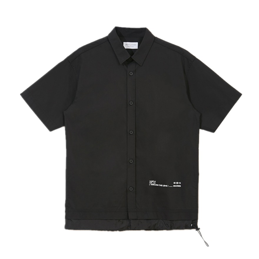 JACK JONES 工装港风慵懒拼接短袖衬衫 221304020