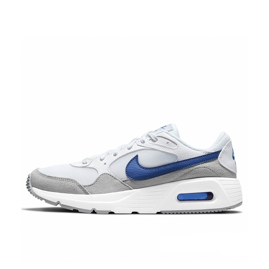 推荐商品：Nike Air Max SC 防滑耐磨 舒适缓震 网布透气 织物 气垫 减震 复古 合成革 耐穿 运动休闲鞋 GS/白色/灰色/蓝色