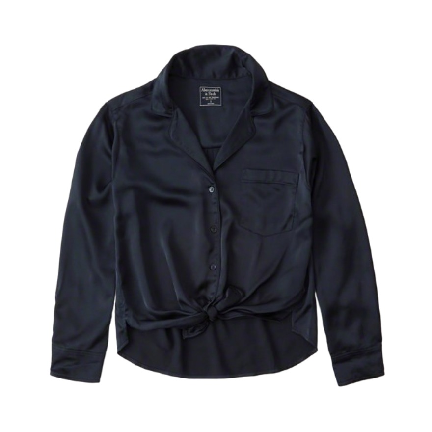 Abercrombie Fitch 长袖缎面垂坠感宽松衬衫