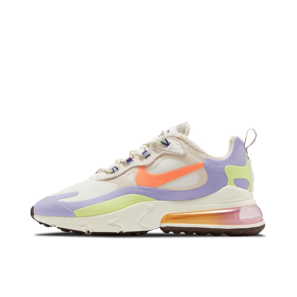 推荐商品：Nike Air Max 270 React 跑鞋 气垫缓震耐磨舒适透气复古拼接圆头回弹 白色/紫色/粉色