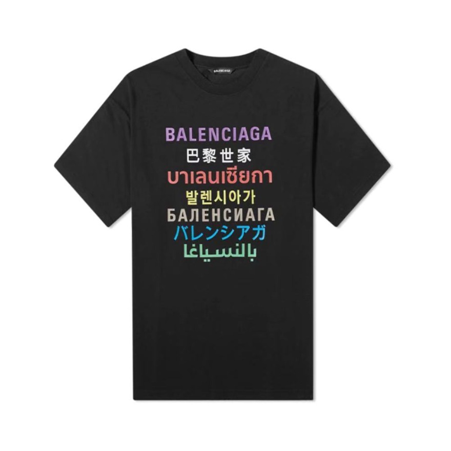 【春夏新品】Balenciaga 巴黎世家 SS21 多语言印花短袖T恤  黑色
