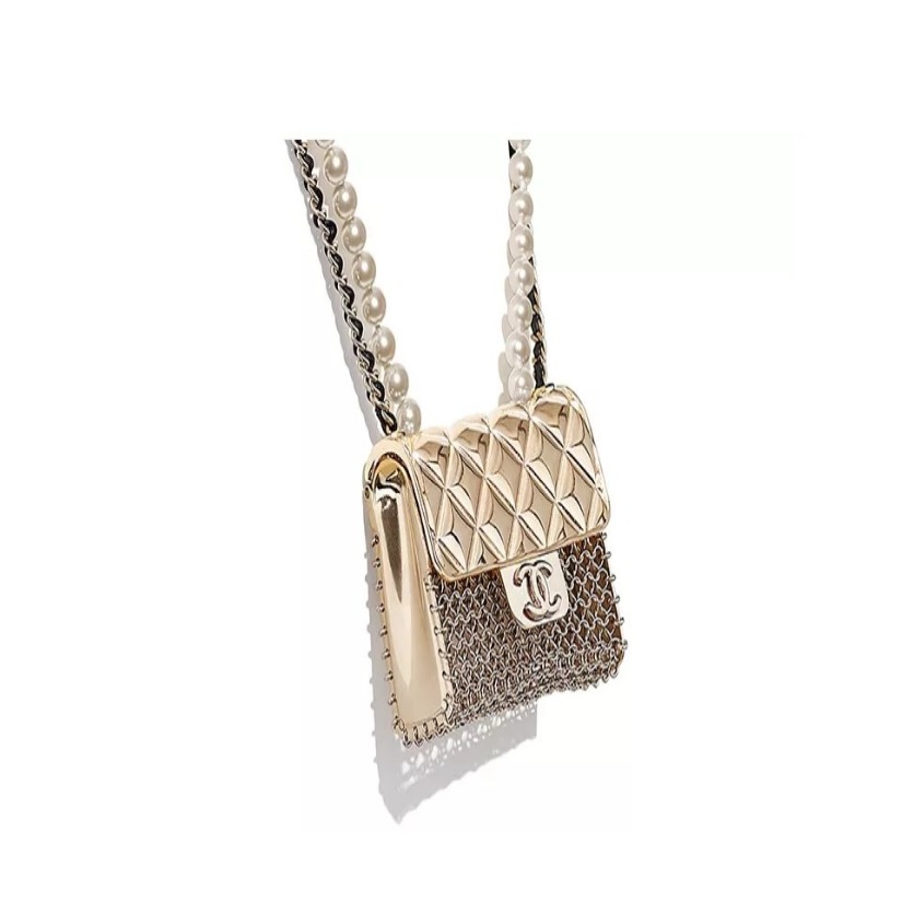 【王一博同款】Chanel/香奈儿 金属拼小羊皮珍珠条项链 斜挎款 AB6135