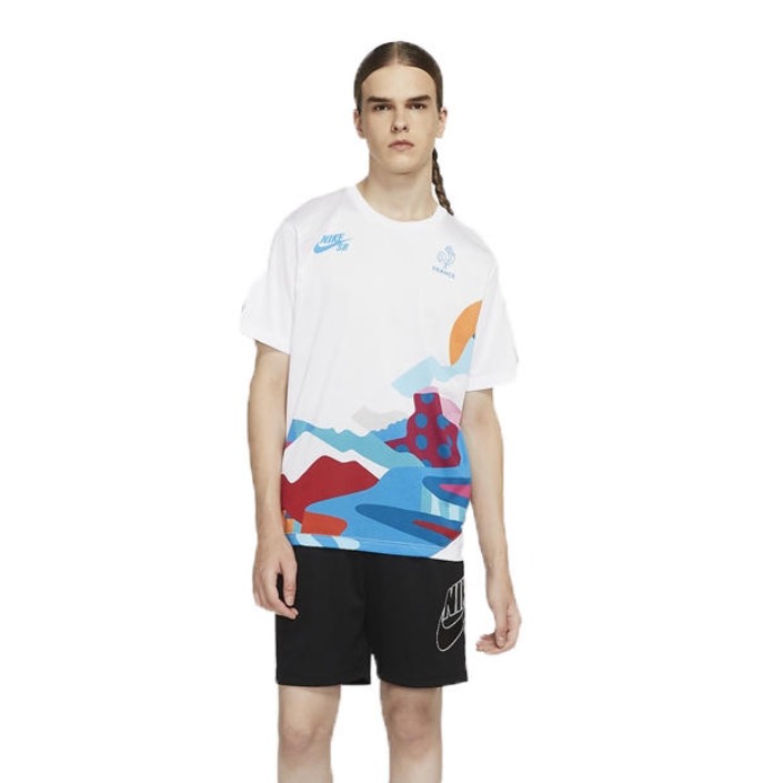 Nike France联名休闲撞色图案透气运动圆领套头短袖T恤 男女同款 CT6147