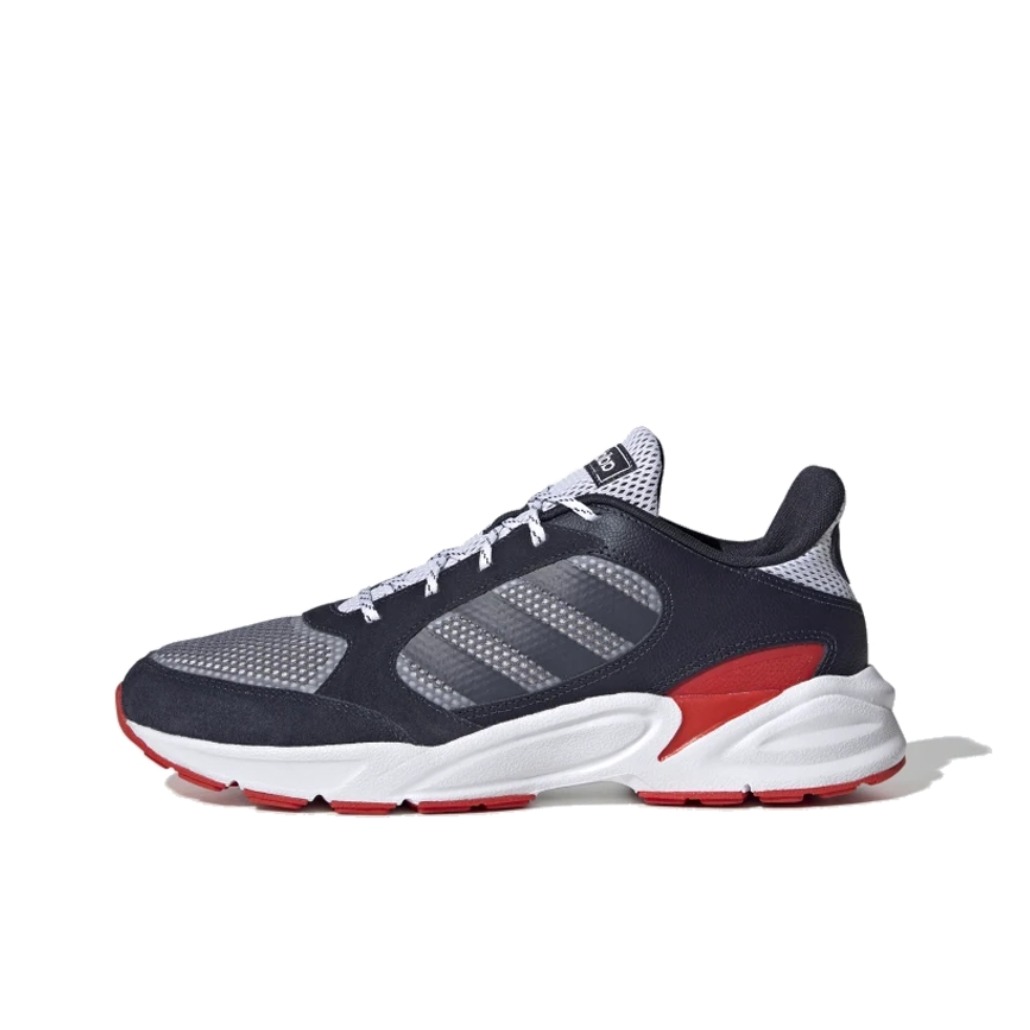推荐商品：adidas 90s Valasion 运动休闲鞋 减震耐磨网面透气防滑舒适复古时尚排汗 Navy/Red 藏蓝红