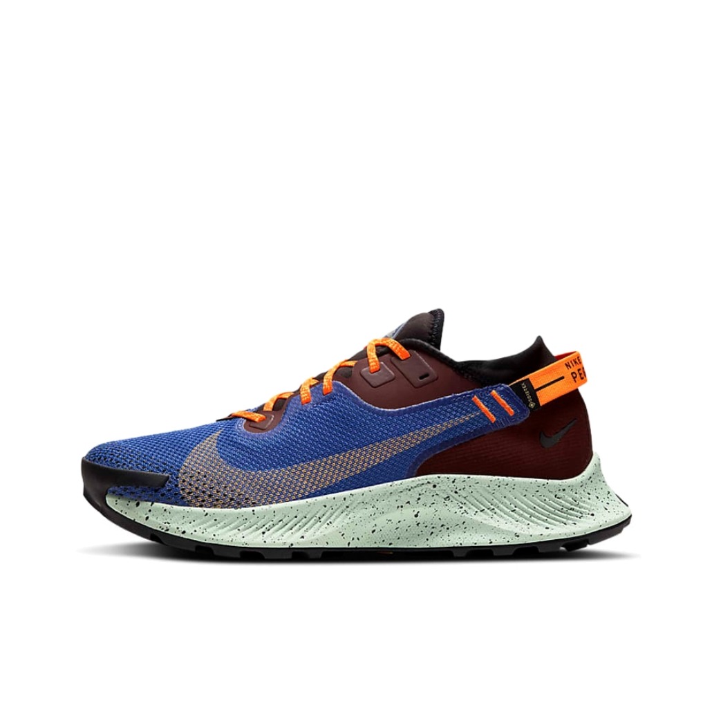 推荐商品：Nike Pegasus Trail 2 跑鞋 户外训练轻便透气防滑耐磨织物运动合成革 枣红/激光橙/宇宙蓝