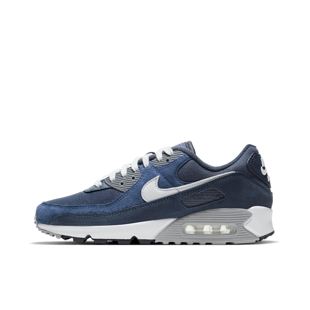 推荐商品：Nike Air Max 90 跑鞋 气垫合成革缓震透气复古增高圆头贴合拼接 Obsidian 牛仔蓝/藏蓝/灰色