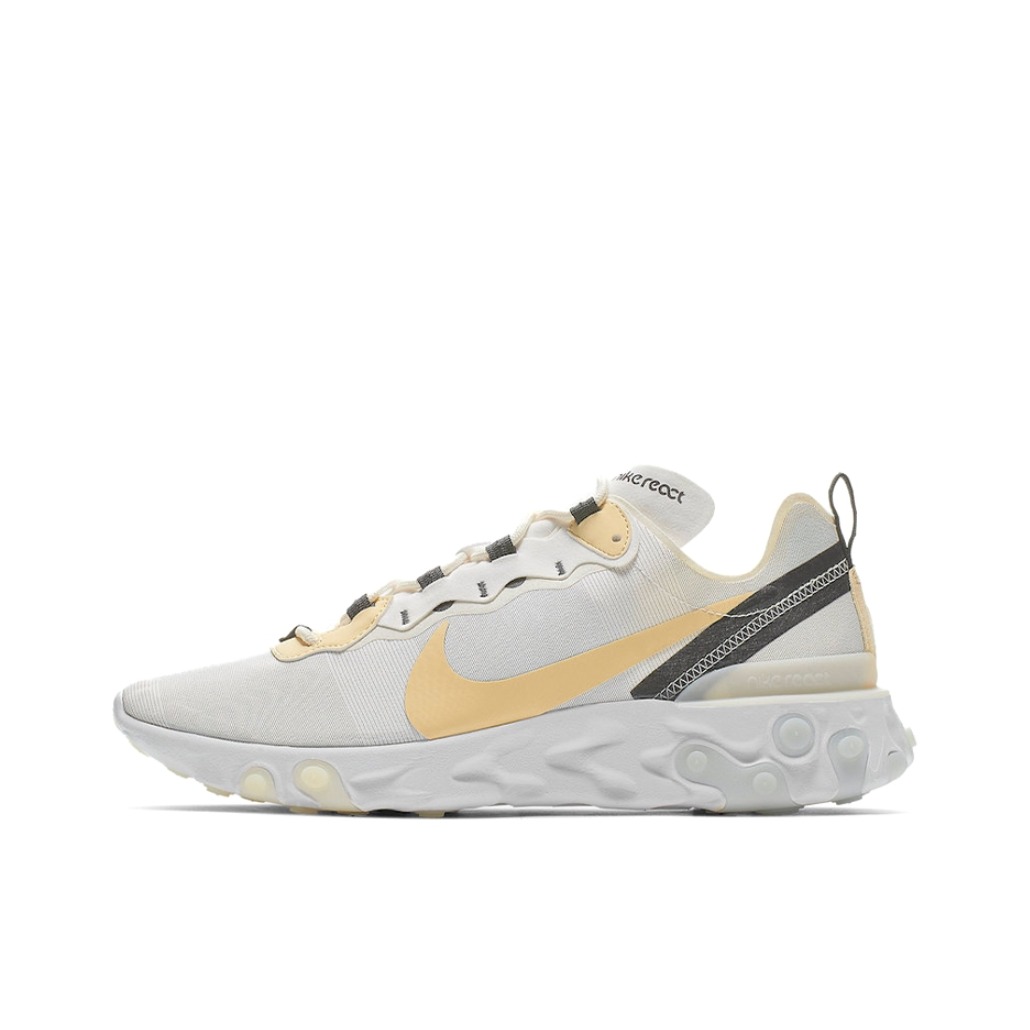 推荐商品：Nike React Element 55 跑鞋 轻便透气缓震耐磨舒适泡棉运动织物支撑防滑解构 White/Pale Vanilla 灰香草