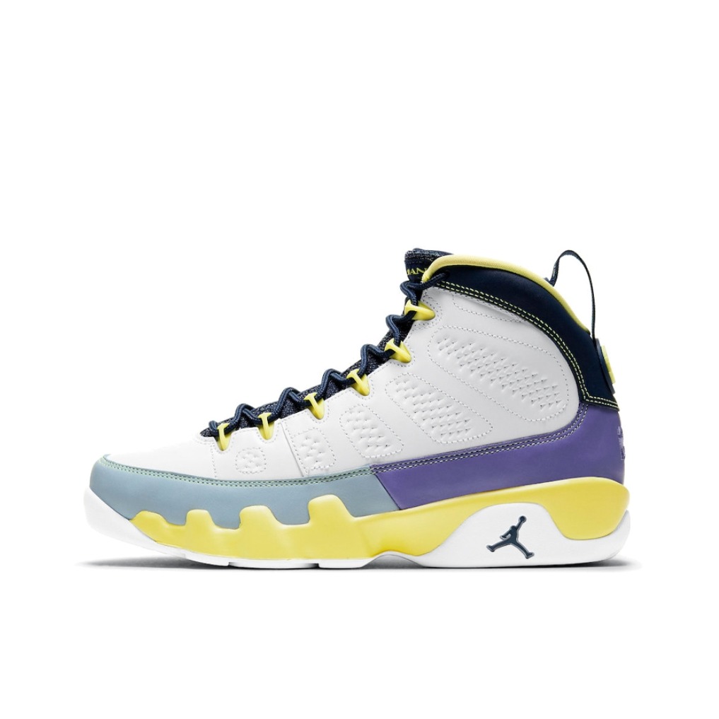 推荐商品：Air Jordan 9 运动休闲鞋 复古百搭减震透气舒适轻便防滑耐磨支撑合成革包裹性 Change The World 白色/沙漠莓果色/蓝色/鸳鸯