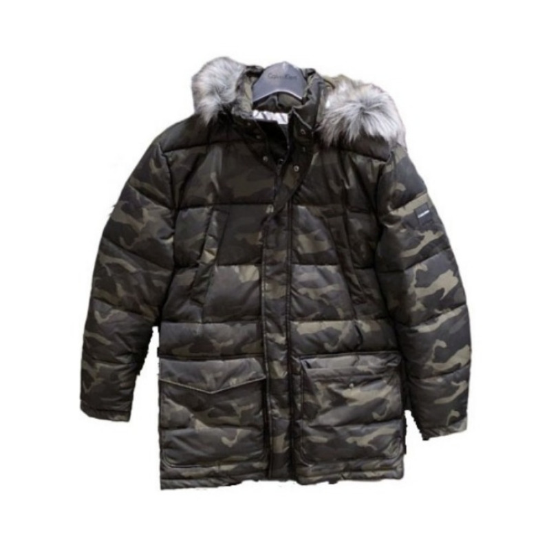 Calvin Klein 中长连帽毛领外套 24906028