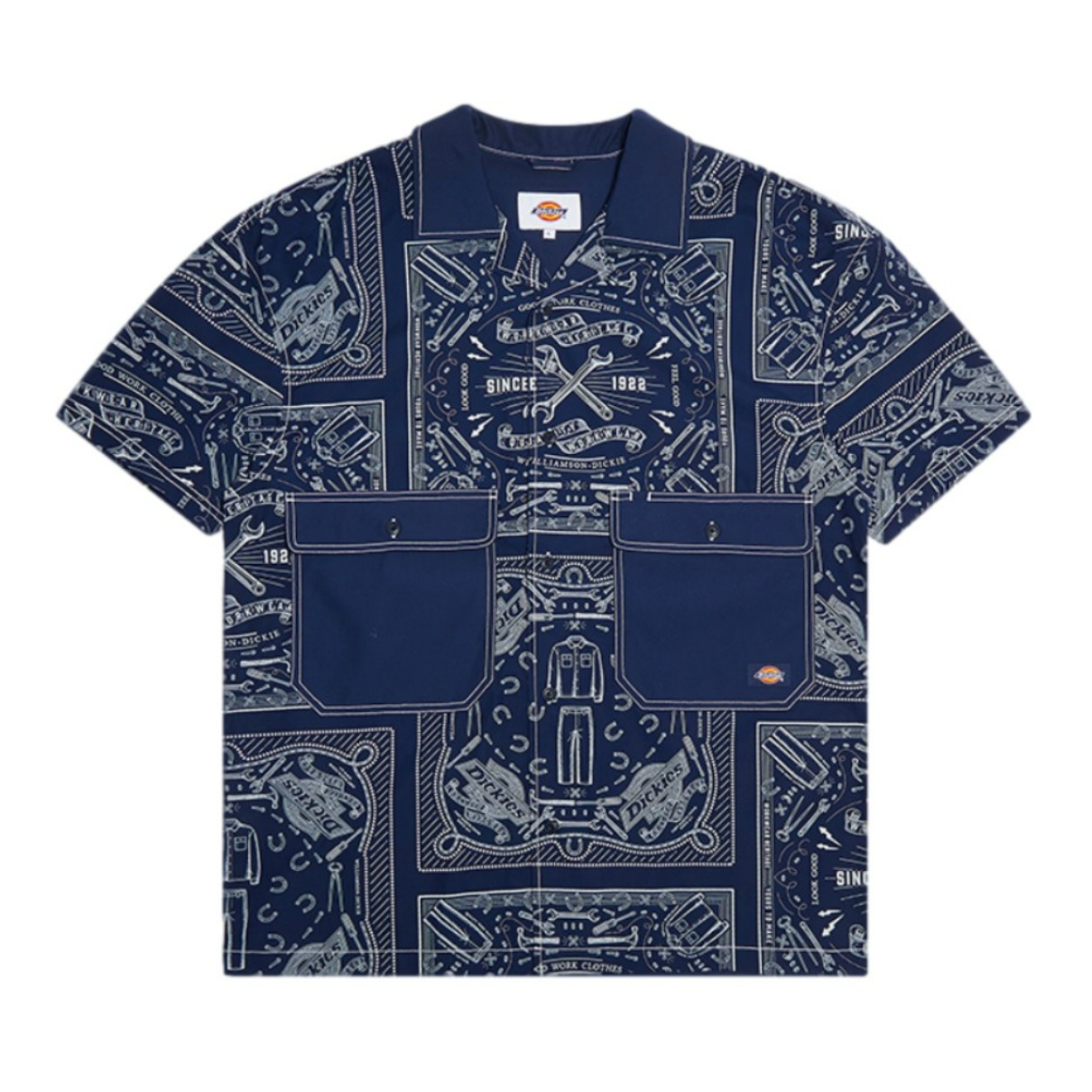 Dickies 满底印花拼接多口袋短袖衬衫 DK009406